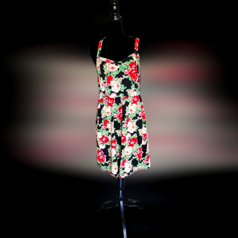 #C29 Women’s Red & Black Size 2X Floral Print Sleeveless Summer Dress